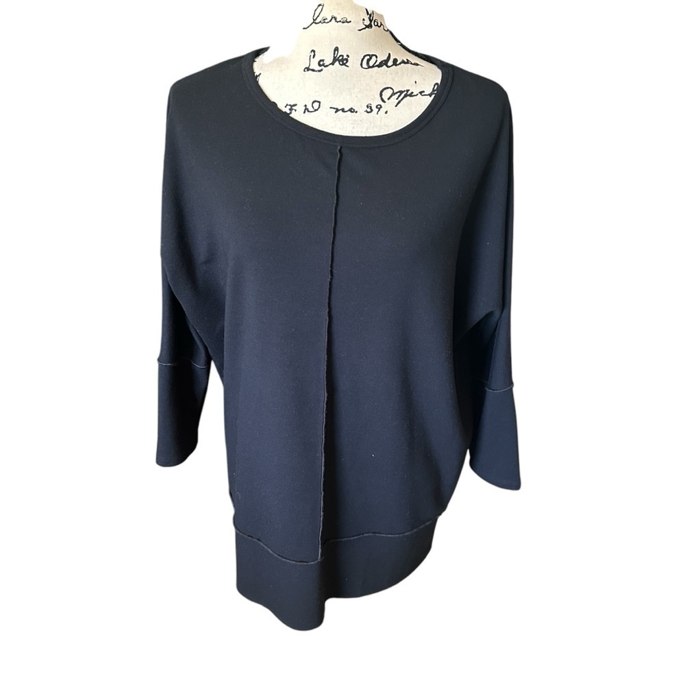 Spanx Loose Fit Black 3/4 Dolman Sleeve Open Seam Sweatshirt Sz S/P